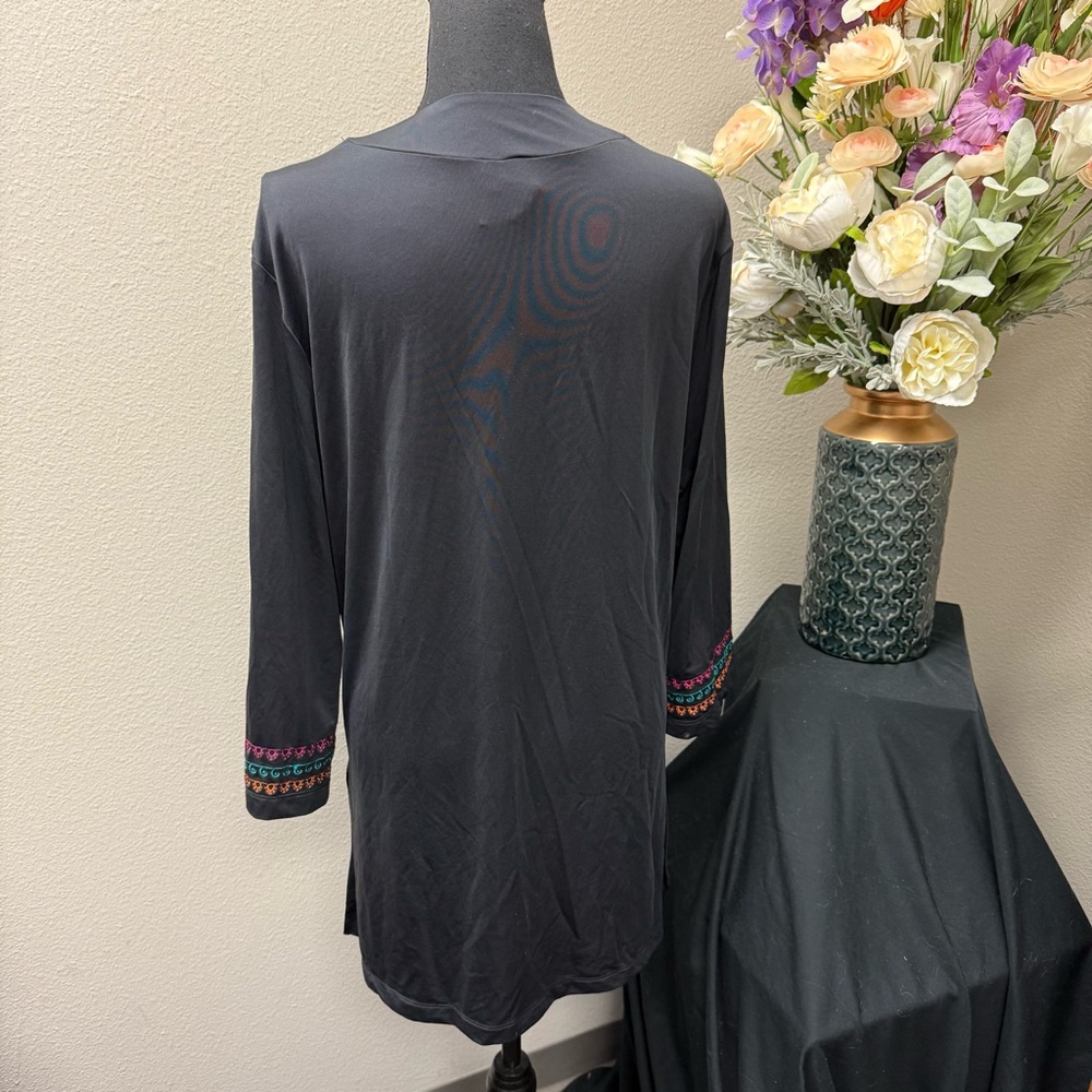 Cremieux Black Embroidered V-Neck Tunic Boho Long Sleeve Top M - Picture 3 of 8